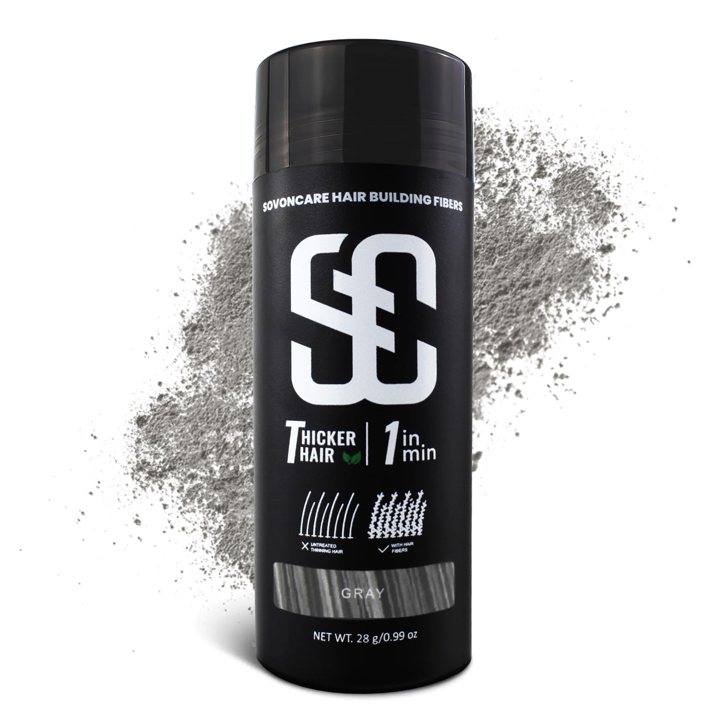 SOVONCARE Hair Fibers for Thinning Hair Gray, Hair Building Fibers for Bald Spots Undetectable & Natural, Conceals Hair Loss Fill In Fine, Hair Powder Hair Thicker Instantly for Women & Men 28g