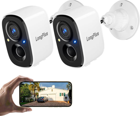LongPlus Security Cameras Wireless Outdoor Camera Wireless Camera for Home Security, 2 Pack 2K Battery Powered WiFi Cameras with AI Motion Detection, 2-Way Talk, Cloud/SD Storage