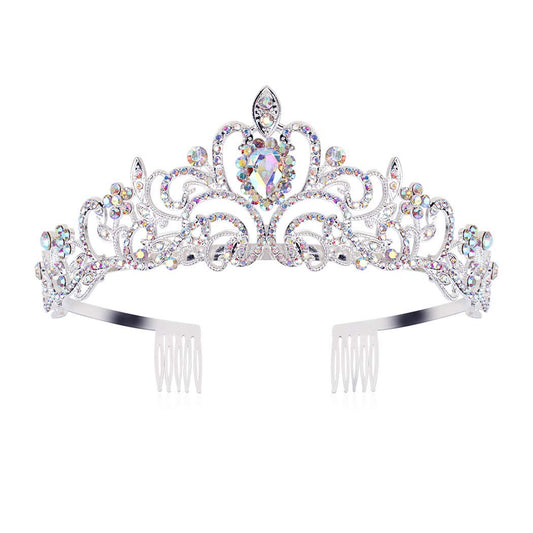 Didder Crystal AB Rhinestone Tiaras and Crowns for Women - Princess Elegant Headband with Comb - Birthday Crowns for Girls