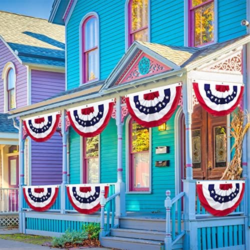 4th of July Flags Decorations Outdoor 6PCS 3x6 FT USA Buntings American Pleated Fan Flags for Patriotic Veteran's Day, Independence Day, Memorial Day