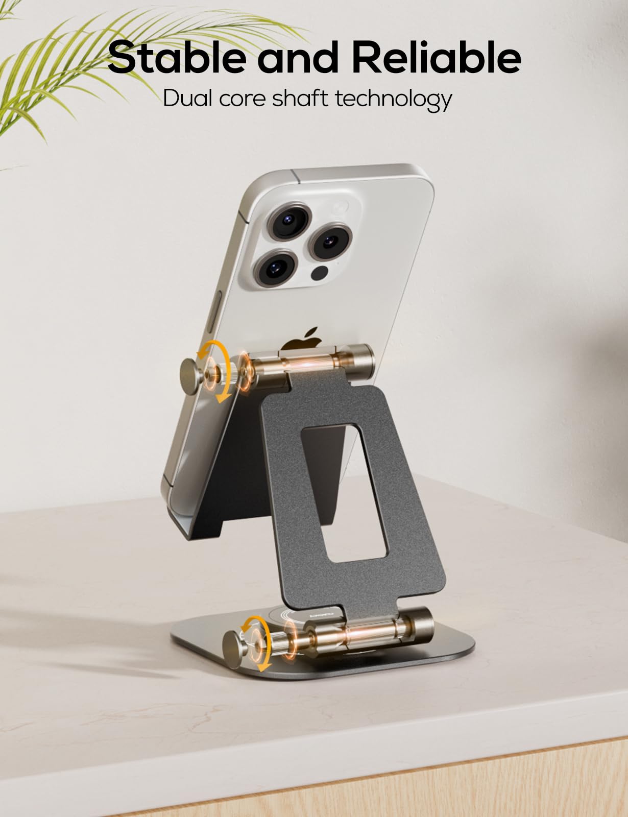 Nulaxy 360 Rotating Cell Phone Stand, Fully Adjustable Foldable Desktop Phone Holder Cradle Dock, Thick Case Friendly, Compatible with All Phones, Nintendo Switch, Black