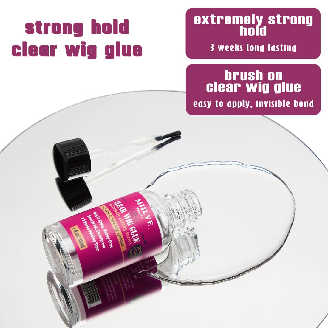 Clear Wig Bond Glue 1oz/30ml with Wig Band, Wig Caps |Swimming Allowed| Waterproof Wig Glue for Front Lace Wig Extremely Strong Hold Lace Glue for Wigs, Wig Install Kits (1oz Wig Glue+1oz Remover)