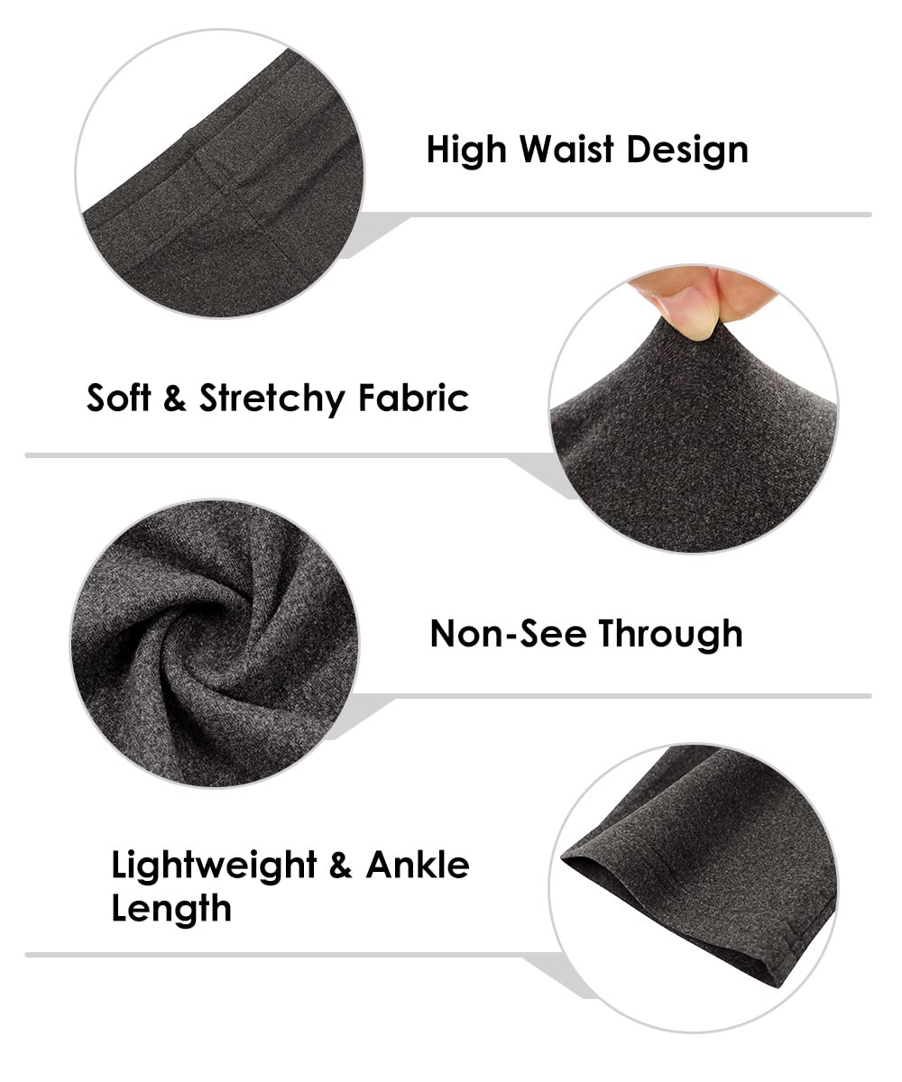 TIYOMI Plus Size Women's Dark Grey Leggings 2X Full Length Pants Stretchy High Waist Ankle Leggings Solid Color Butt Fit Pants Workout Warm Fall Winter Leggings 2XL 16-18