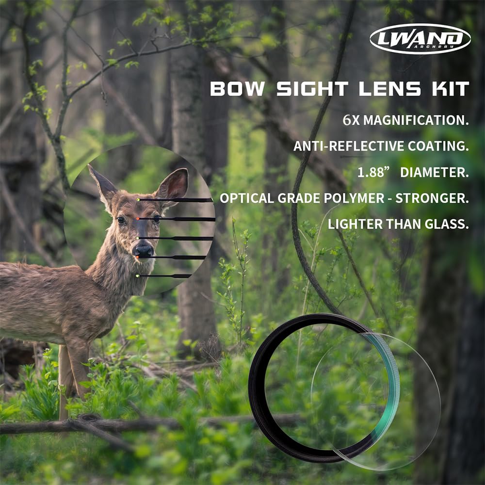 LWANO 6X Bow Sight Lens - Waterproof/Abrasion & Anti-Reflective, 1.88" Diameter, O-Rings & Lens Cloth Included
