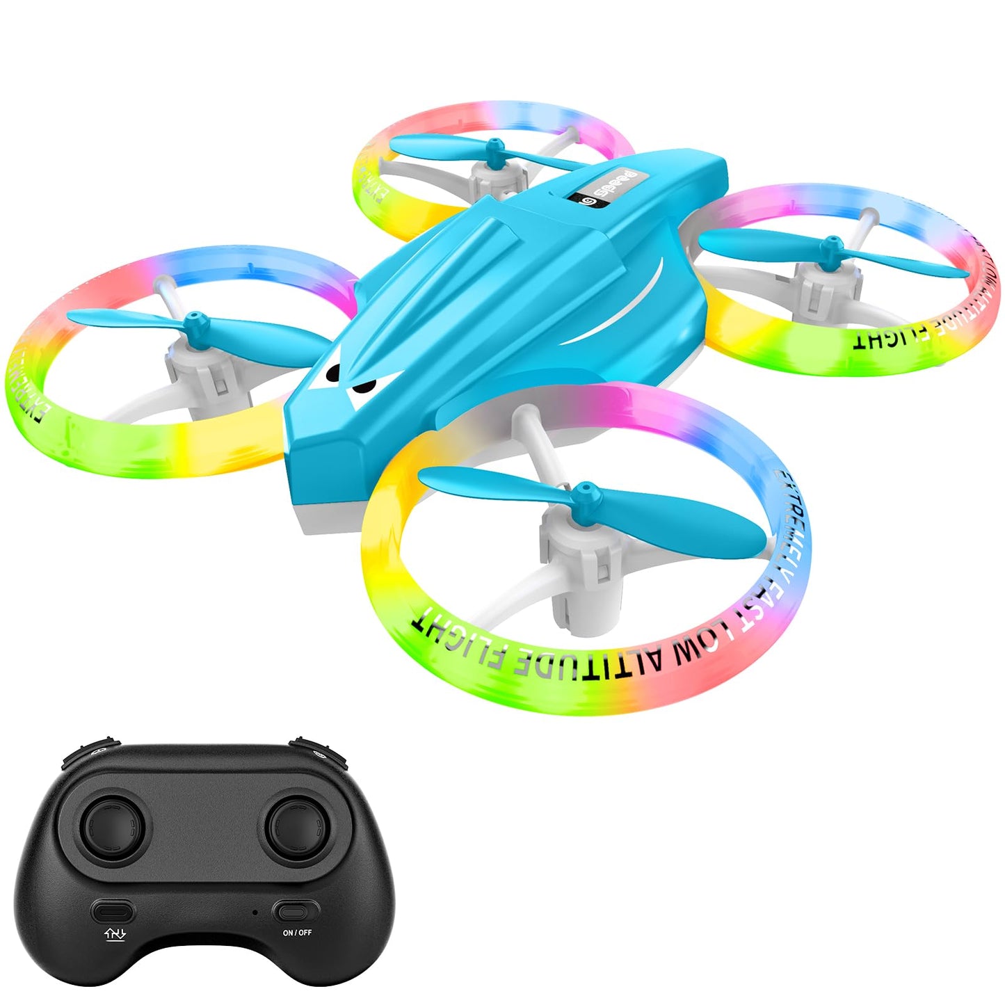 Lisoco Drone, Mini Drone for Kid and Beginner with Led Light, Small Indoor Rc Drone with 360 Flip, 2 Batteries, One Key Take Off Landing, Kids Flying Toy Gift for Boy and Girl（Light Blue)