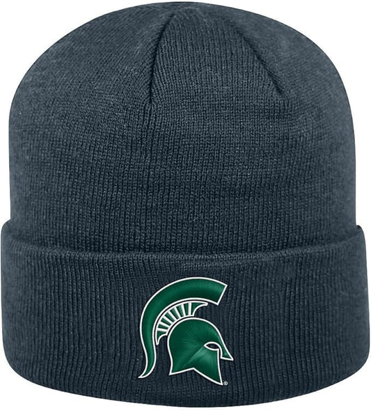 Collegiate Cuffed Knit Beanie Hats, Cuffed Knit Winter Beanies Available (Cuffed Knit Beanie, Michigan State Charcoal)