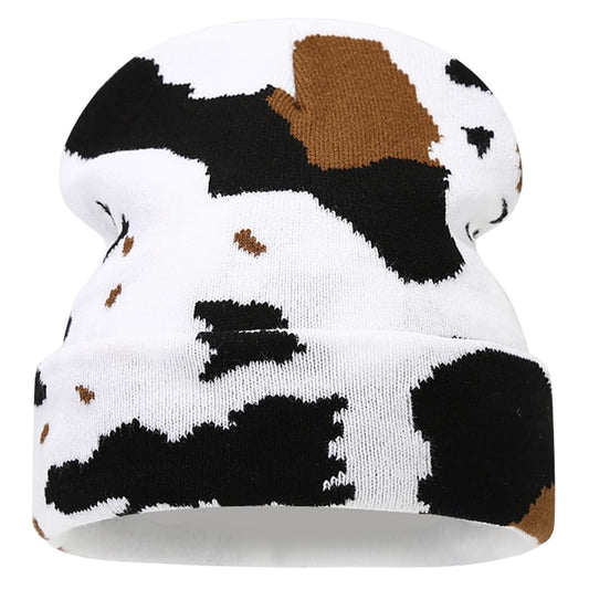 KORADI Women's Cow Print Beanie Men's Cuffed Knit Hat Winter Warm Beanie Caps (US, Alpha, One Size, Beanie A)