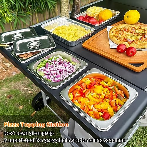 Pizza Oven Table Grill Cart with Pizza Topping Station Movable Food and Prep Workcart Outdoor Grill Table Stand for Ninja Woodfire Blackstone Griddle Cuisinart etc Grill