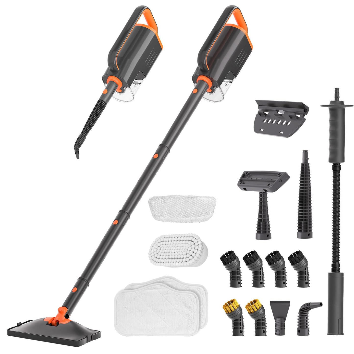 HelpX Steam Mop Cleaner with Detachable Handheld Steamer, 20 in 1 Steam Cleaner with Multiple Accessories, Detachable Water Tank, Microfiber Pads for Floor, Tiles, Carpet and Grout Cleaning (Grey)