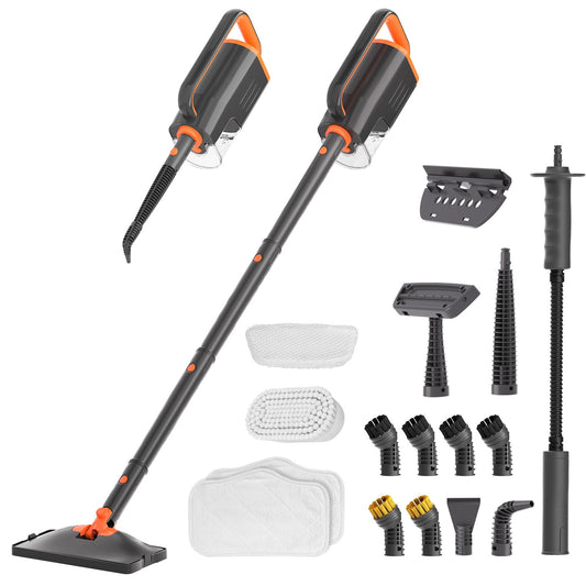 HelpX Steam Mop Cleaner with Detachable Handheld Steamer, 20 in 1 Steam Cleaner with Multiple Accessories, Detachable Water Tank, Microfiber Pads for Floor, Tiles, Carpet and Grout Cleaning (Grey)