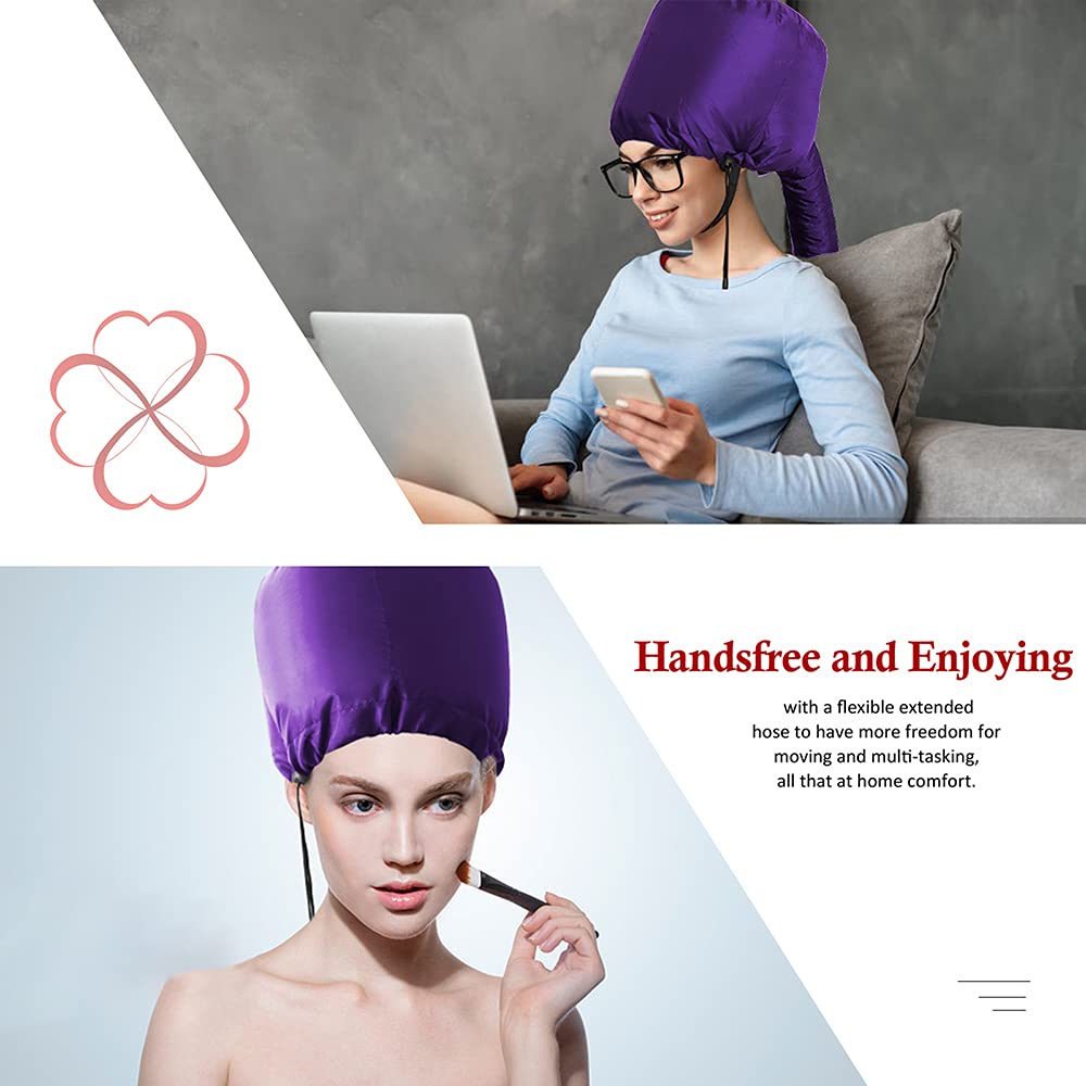 Frclona Hair Dryer Bonnet - Upgraded Bonnet Hair Dryer with Longer Extended Hose for Easy Styling, Curling and Deep Conditioning, Purple, One Size Fits All
