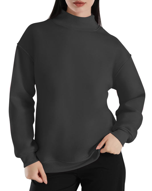 Jomiolo Long Sleeve Cute Hoodies Winter Clothes For Women Tops Womens Oversized Crew Neck Sweatshirt Turtleneck Pullover-Black-L