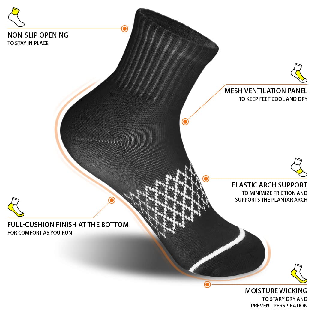 DEARMY Athletic Hiking Socks for Women/Men Best Gifts/Cushioned Moisture Wicking Warm Winter Socks(5Pairs) (Large Size, 5 x Black (Ankle Socks))