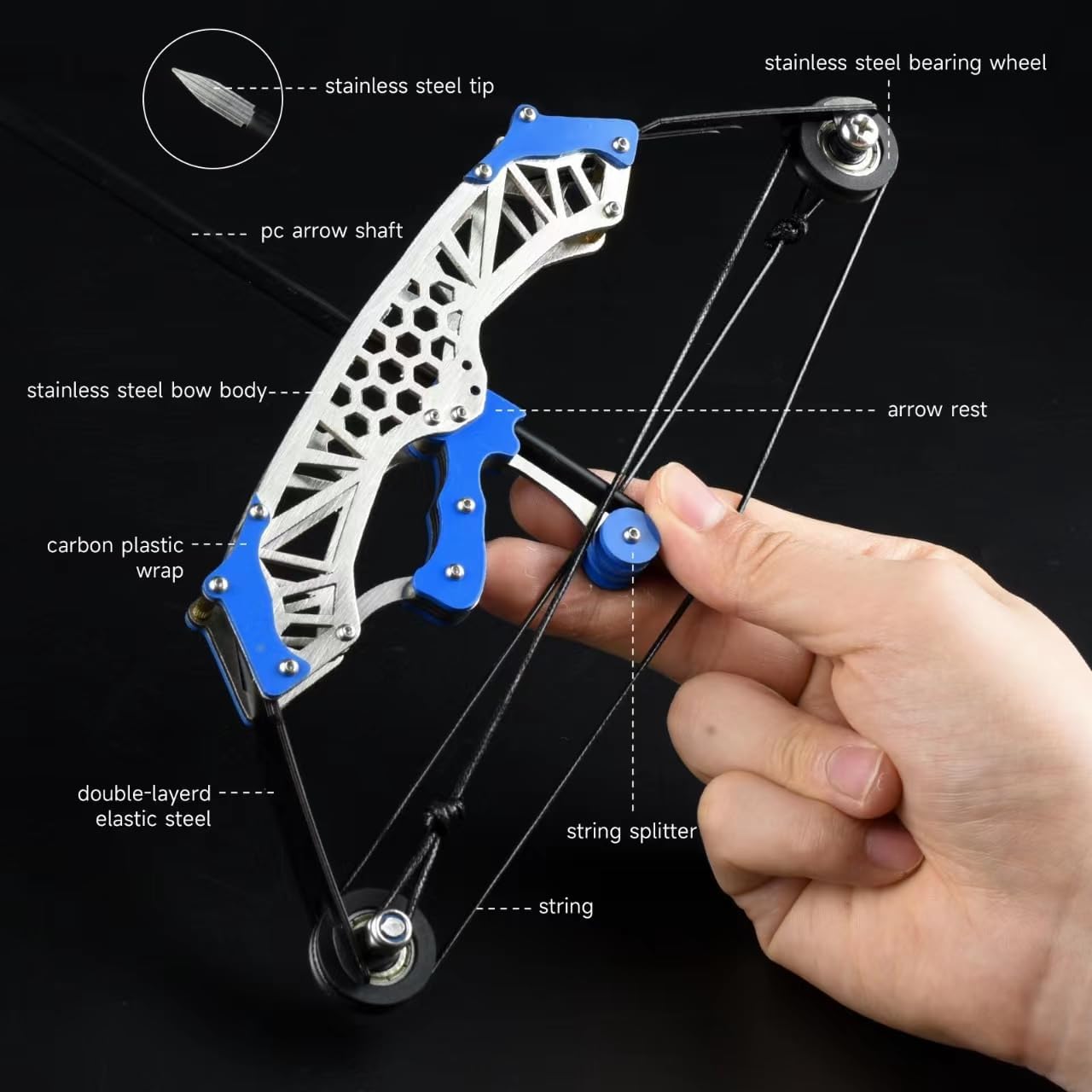 Mini Archery Bow Set Right Hand Mini Compound Bow Mini Hunting Bow Metal Material Catapult RH/LH for Hunting Shooting Practice Archery Entertainment Fun Hexagonal Black Wheel Style