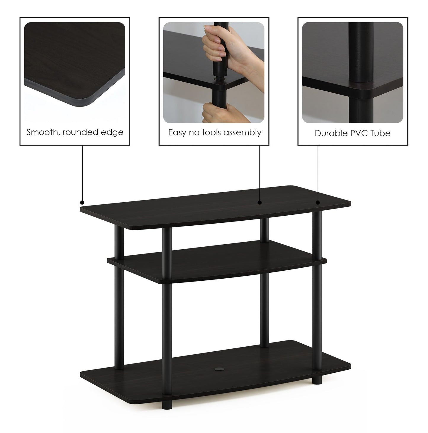 Furinno Turn-N-Tube No Tools 3-Tier Entertainment Center TV Stand for TV up to 32 Inch, Plastic Round Tubes, Espresso/black
