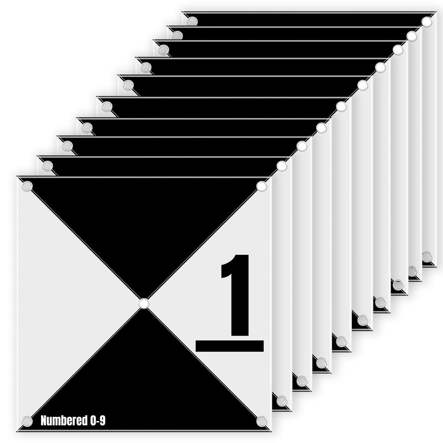 Cyiwniao 10 Pack Drone Ground Control Point GCP, Center Eyelet Numbered 0-9, 24"x24" Triangular Black/White Markers UAV Aerial Target for Mapping & Surveying