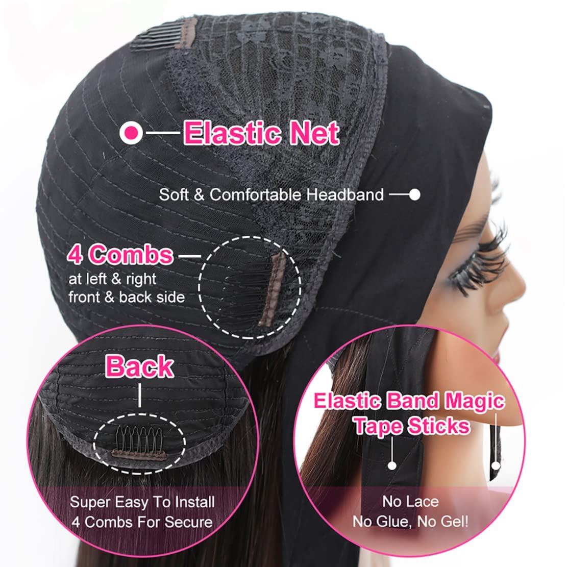 Celiarita Red Burgundy Headband Wigs Human Hair Deep Wave 16 Inch None Lace Front Wigs Curly Human Hair Headband Wig Glueless Machine Made Deep Wave #99J Headband Wig for Black Women 150% Density…