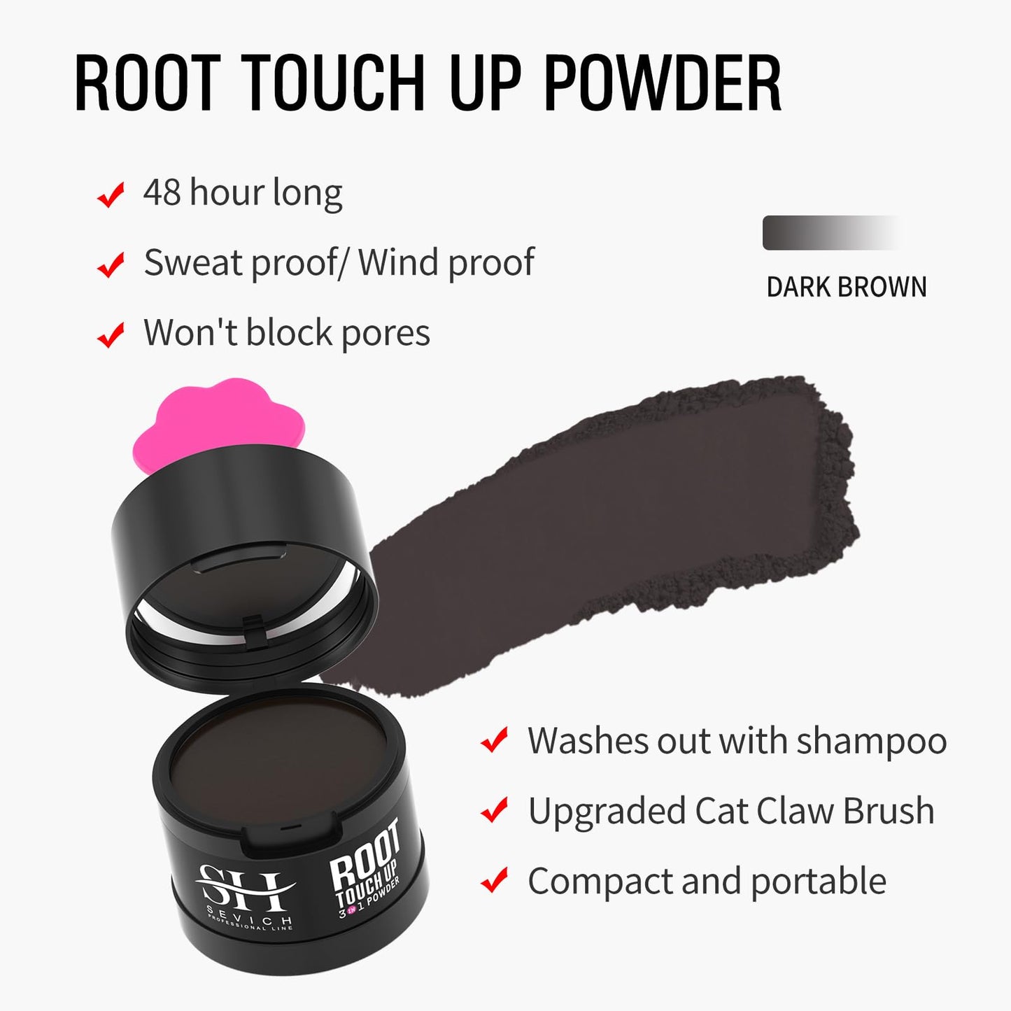 Sevich Hairline Powder 2.0, Instantly Conceals Hair Loss, Root Touch up Powder, Hair Shadow Toppers for Women & Men Thinning Gray Hair, Windproof & Sweatproof, 48H Makeup Lasting, Dark Brown