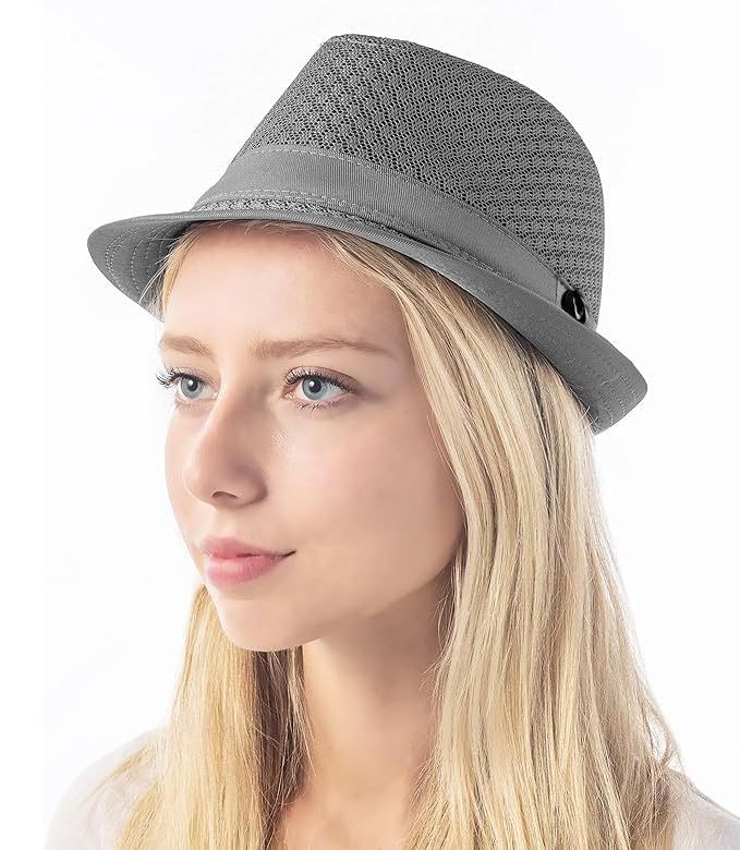 The Hat Depot Light Weight Classic Soft Cool Mesh Crushable Fedora hat (S/M, Grey)