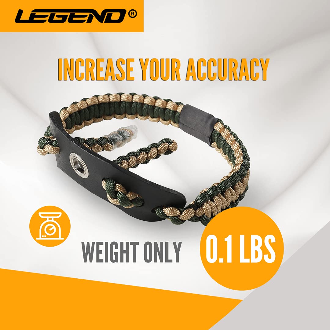 LEGEND 550 Paracord Bow Wrist Sling - Compound Bow Stabilizer & Hand Loop Carrier for Bow Hunting - Adjustable Wrist Strap with Durable Leather Yoke, Strong Metal Grommets - Archery Accessories & Gear