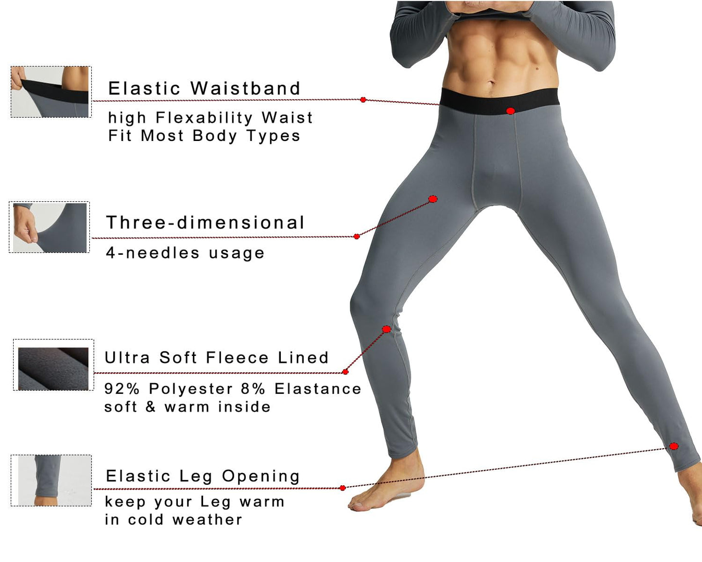 YUSHOW Mens Thermal Underwear Set, Long Johns for Men With Fleece Lined Base Layer Set Cold Weather Winter Top & Bottom Grey