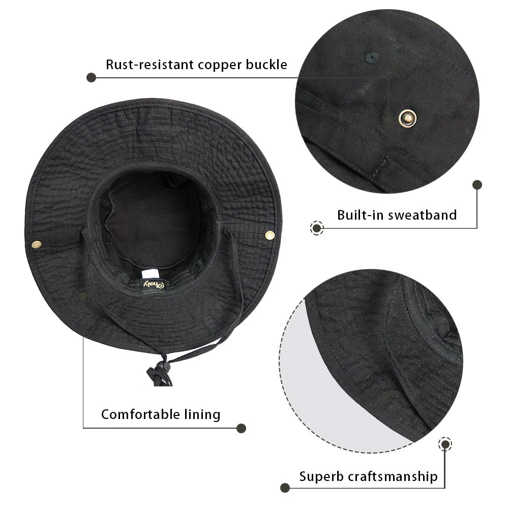 Phaiy Bucket Hat Wide Brim UV Protection Sun Hat Boonie Hats Fishing Hiking Safari Outdoor Hats for Men and Women Black
