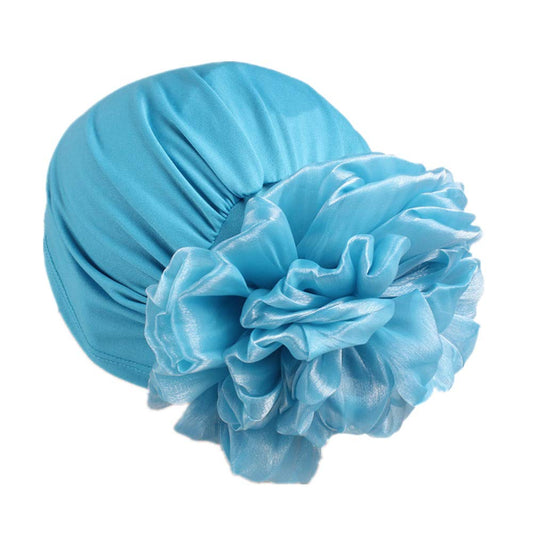 Muslim Women Flower Elastic Turban Beanie Head Scarf wrap Chemo Cap hat for Cancer Patient (Blue)