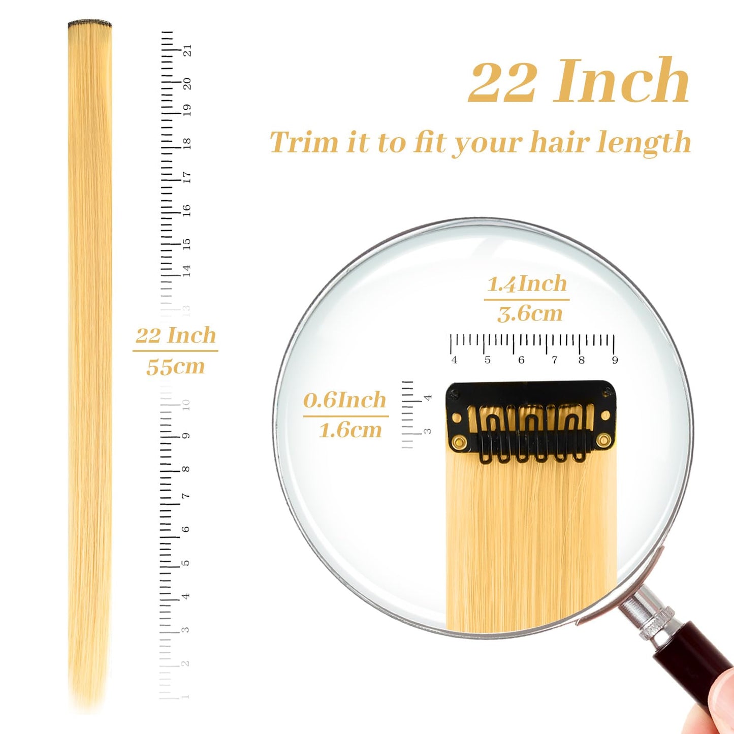 YaFex 12 Pcs Clip in Hair Extensions, 22 Inch Colored Hair Extensions Party Highlights Long Straight Synthetic Hairpieces for Women Kids Girls (Off White)