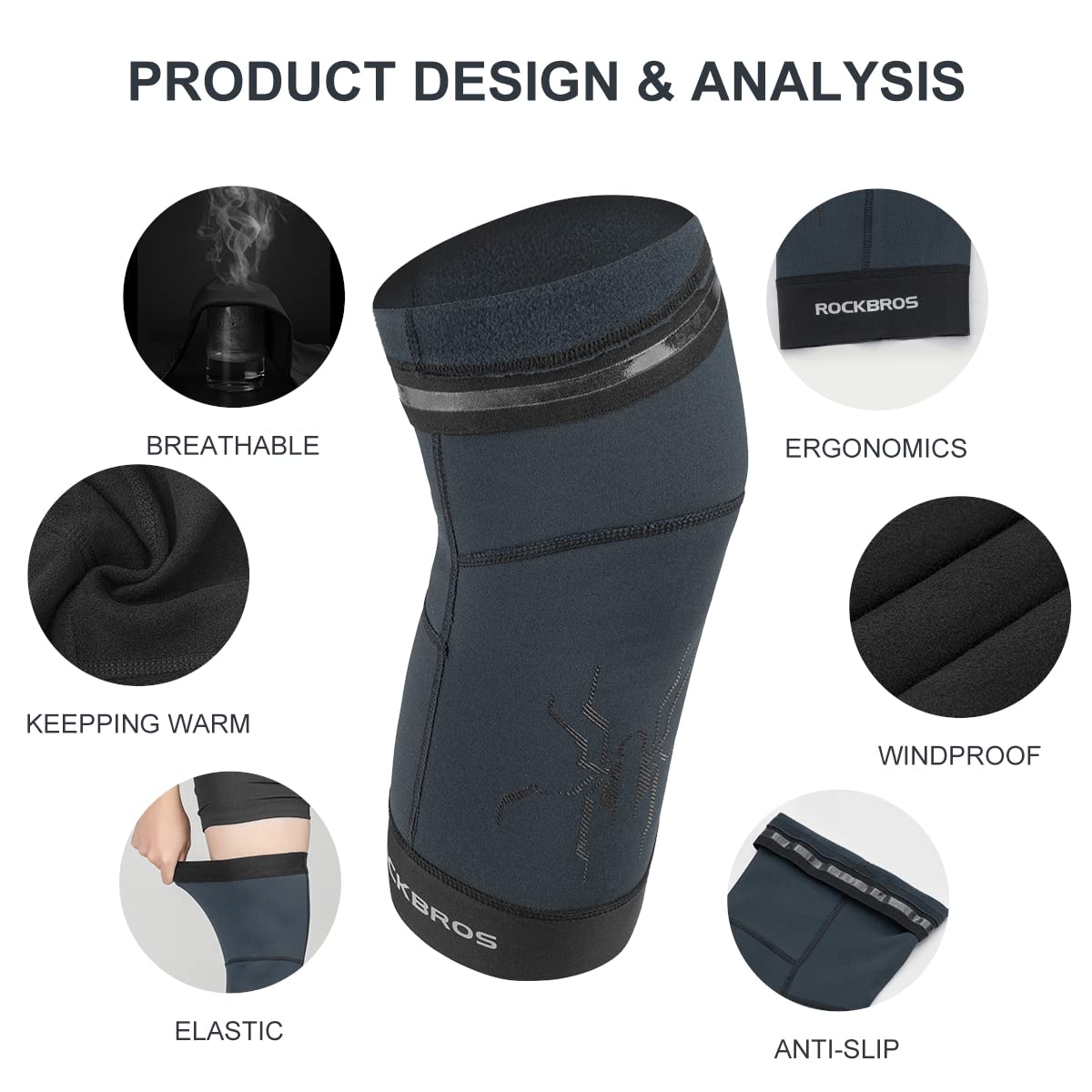 ROCKBROS Knee Warmer for Men Thermal Leg Warmer Knee Brace Anti-slip Knee Sleeves Winter for Basketball Cycling Knee Warmer