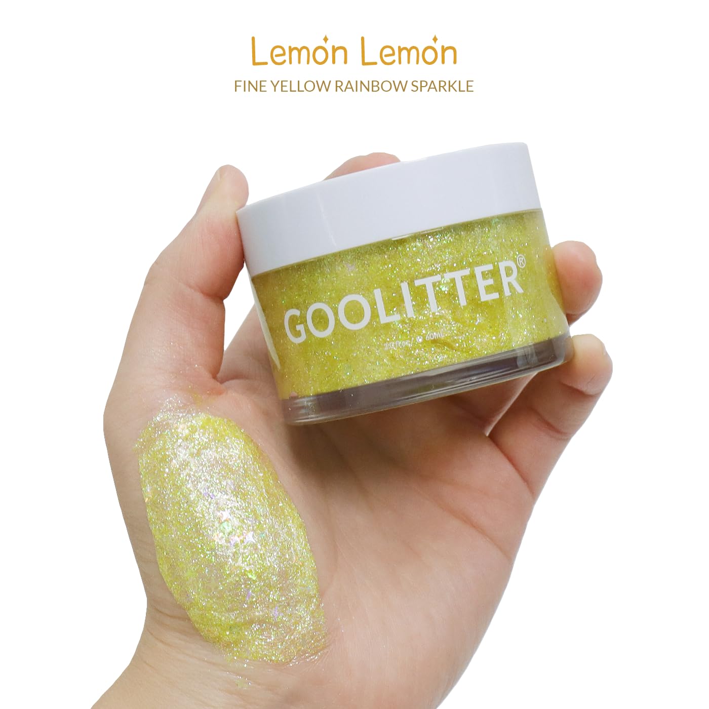 Goolitter Face, Body & Hair Holographic Yellow Glitter Gel [Lemon Lemon] 2oz (60mL) | Fine | K-Beauty | Halloween, Festival, EDM, Rave, Party, Concert, Costume Makeup | Vegan, Cruelty Free