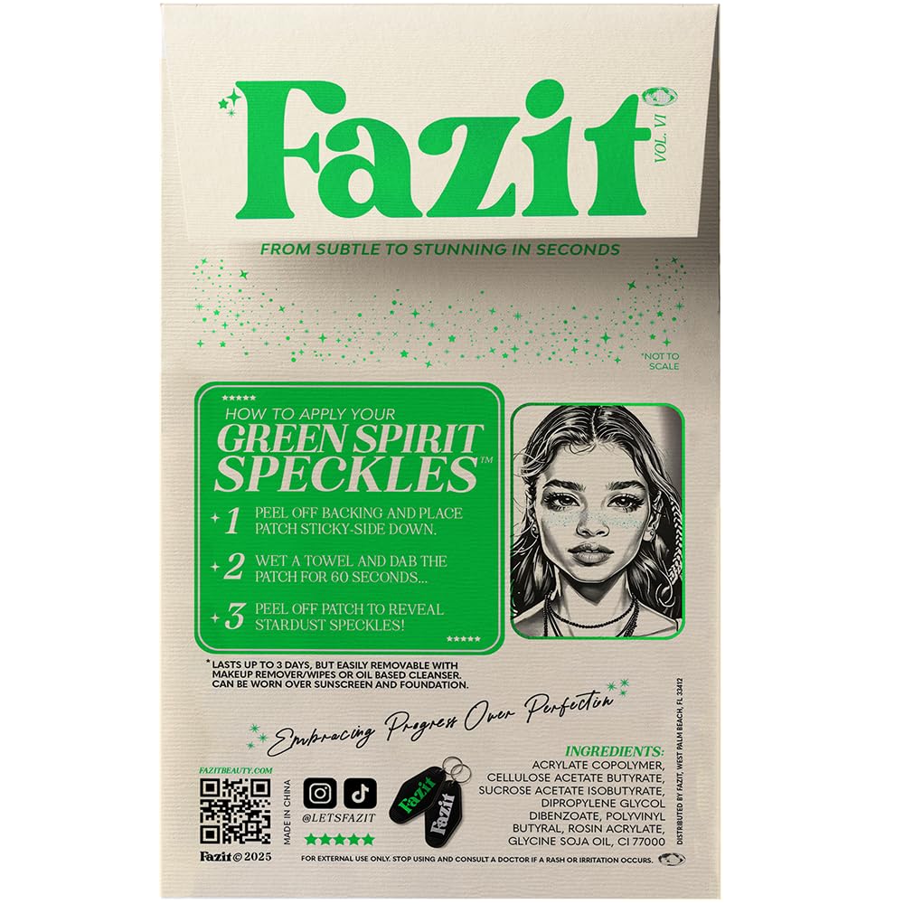 Fazit Makeup Patches - Face Makeup Patches - Beauty Face Makeup - Green Speckles - Waterproof Green Speckles - Temporary Face Green Speckles for Women - 6 Count
