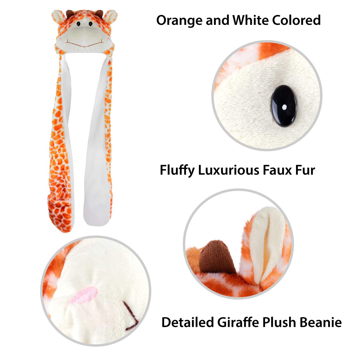 Giraffe Unisex Polyester Plush Zoo Animal Winter Hat Beanie Aviator Style (Long) Orange