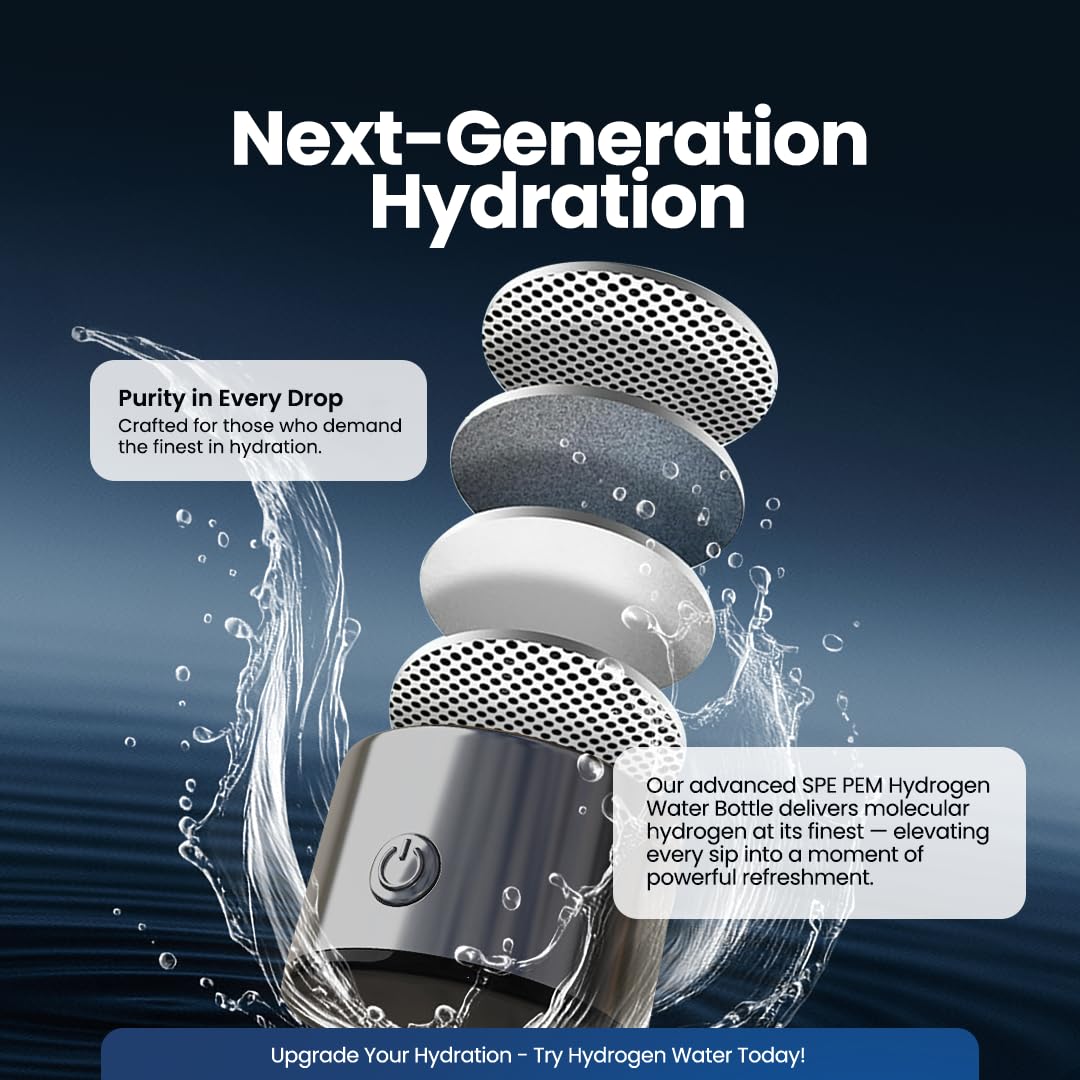 2025 New Glass Hydrogen Water Bottle Generator, 14oz/420ml with 2200ppb in 3 min SPE/PEM Technology, Portable H₂ Maker Water ionizer Machine for Home, Office & Travel, Rechargeable