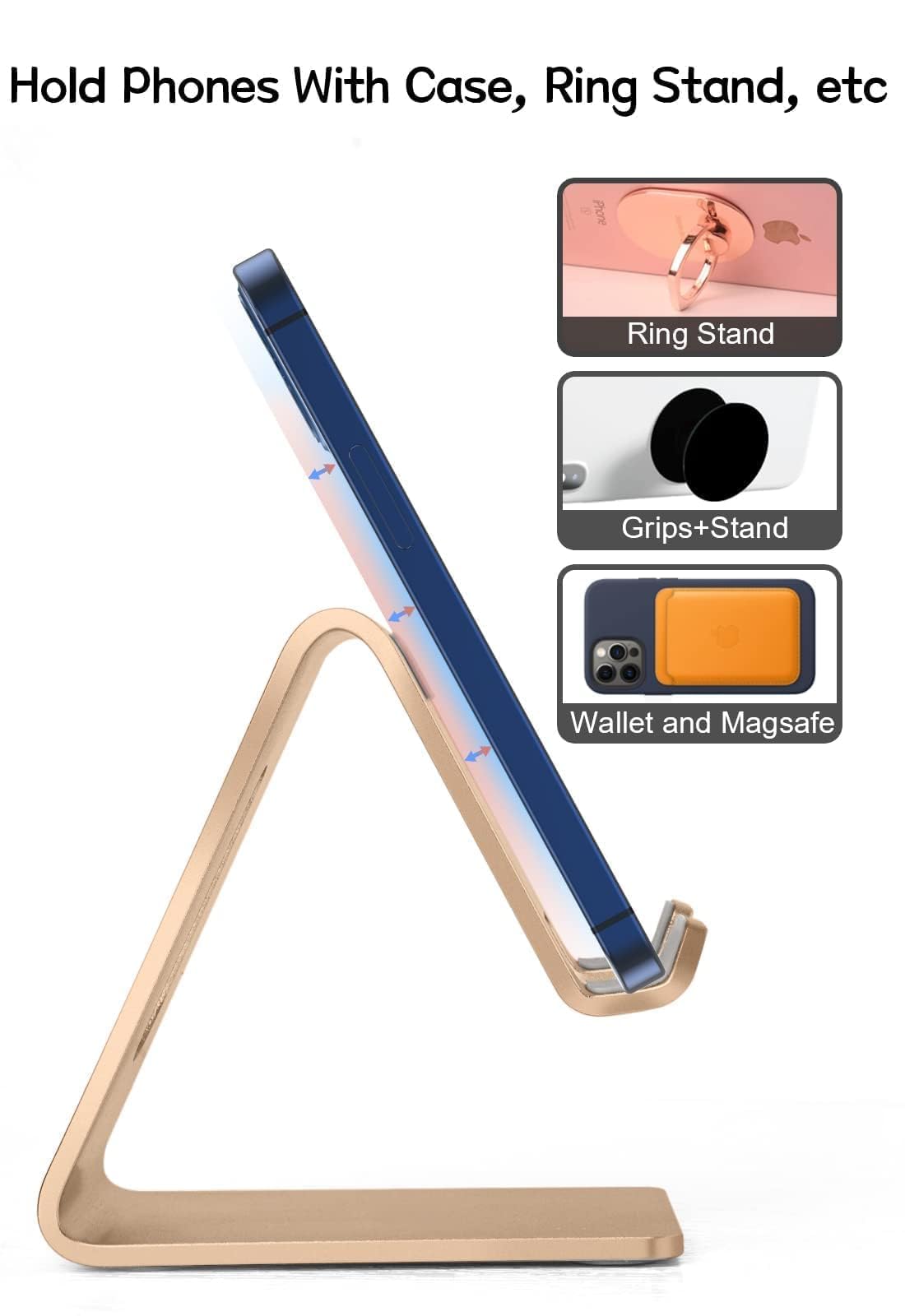 Aoviho Desk Cell Phone Stand Phone Holder, Aluminum Phone Cradle Dock for iPhone 15 14 13 12 pro Mini 11 X Xs max 8 7 6 6s Plus SE Samsung All Smart Phones, Rose Gold