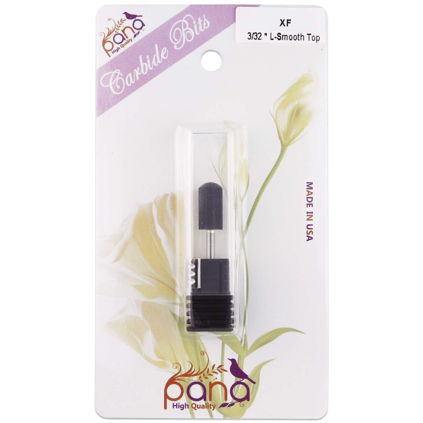 PANA 3/32" Large Smooth Round Top Safety Carbide Nail Drill Bit for Gel Polish & Acrylic Removal Nail Salon Manicure Pedicure Electric File Tools (Large Barrel - DLC Black, Extra Fine)