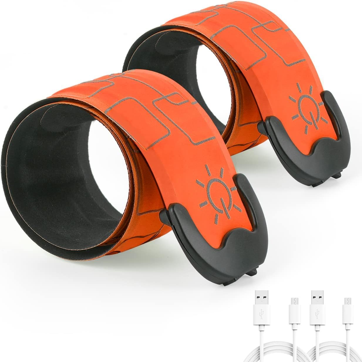 LOBKIN 2 Pcs Rechargeable Safety Bracelets - LED Slap Armband Kids Night Safe Walking Wrist Band Reflective Belt - Magic Band Running Lights Gear for Runners Joggers Bikers