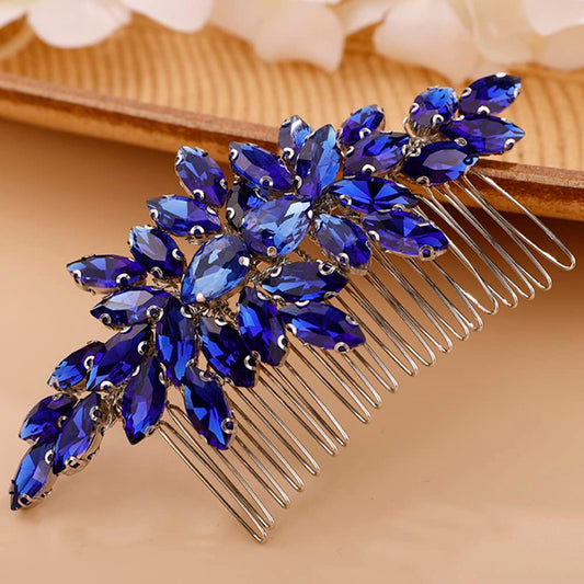 BERYUAN Crystals Hair Comb for Bride for Women for Girls Cute Teardrop Hair Comb Slide Multi-Color BLUE
