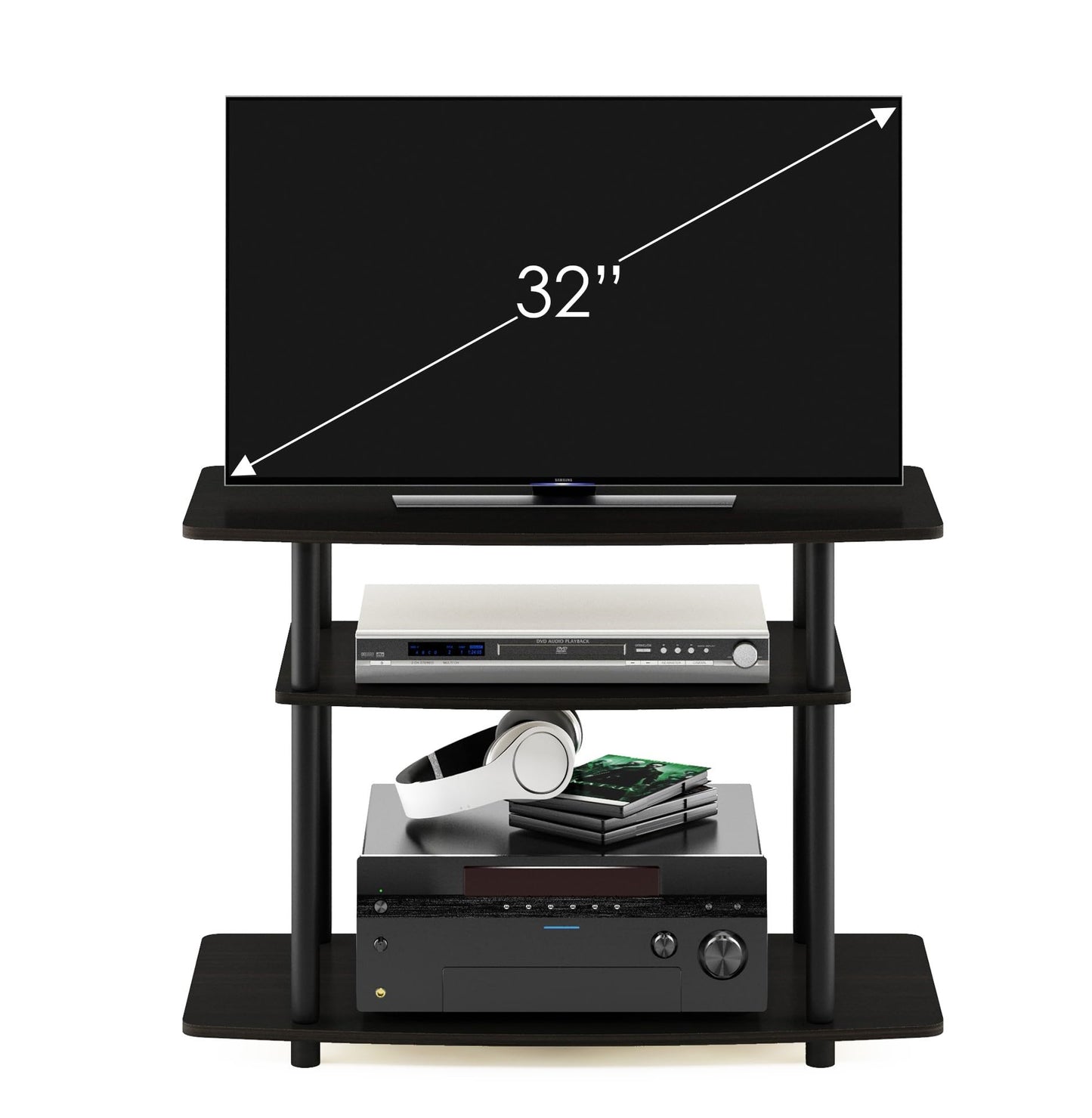Furinno Turn-N-Tube No Tools 3-Tier Entertainment Center TV Stand for TV up to 32 Inch, Plastic Round Tubes, Espresso/black