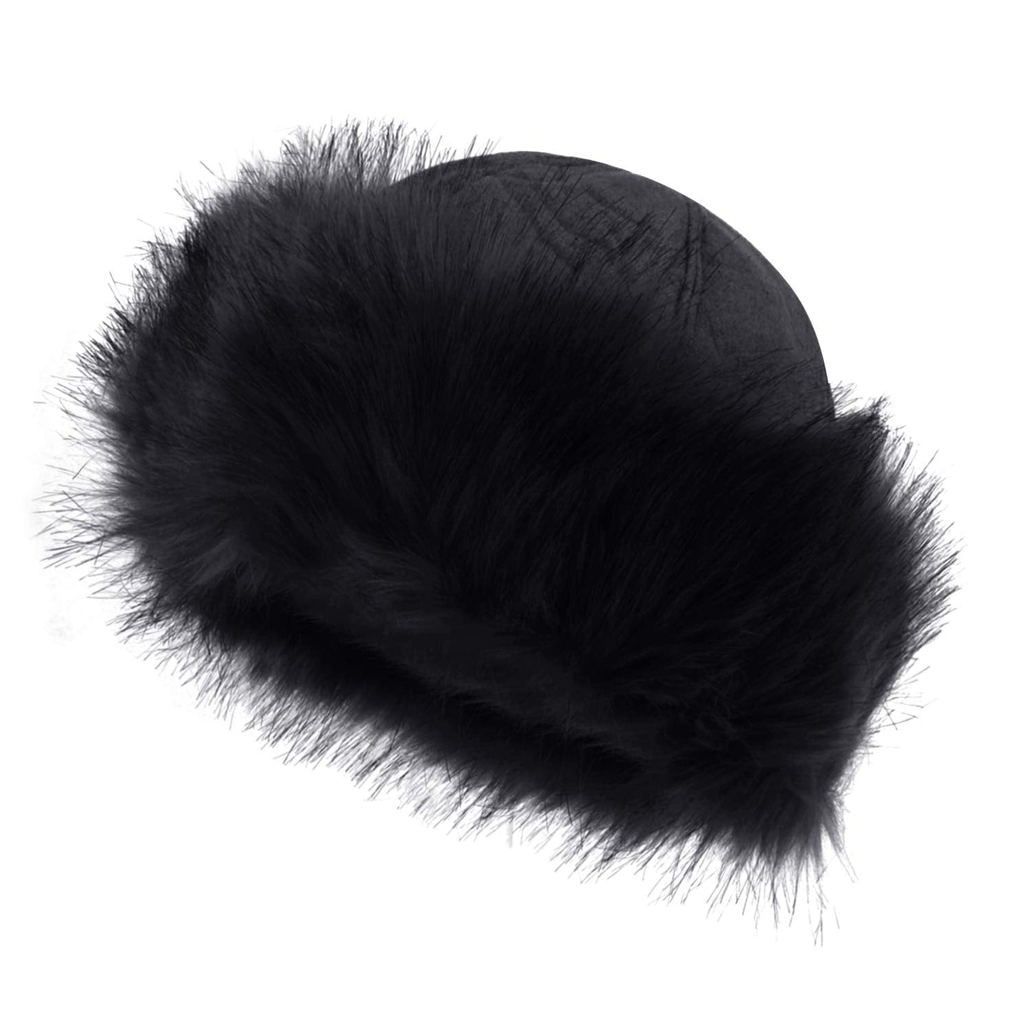 MioCloth Faux Fur Trimmed Beanie Hat Winter Warm Soft Classy Russian Hat for Women Girl Black
