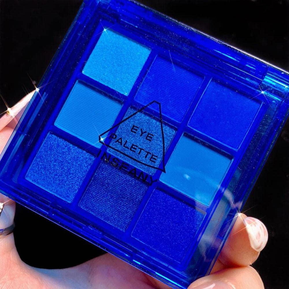 Go Ho 9 Style Blue Grey White Powder Makeup Eyeshadow Palette,Matte & Pearl Shimmer Design Waterproof Cool Blue Eye Eyeshadow Palette for Women&Girls(Blue)