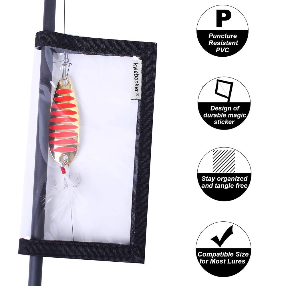 Kylebooker 4 Packs Fishing Lure Wraps Clear PVC Protective Covers (4 Pack, Medium (5.67“x 3.38”),Black)