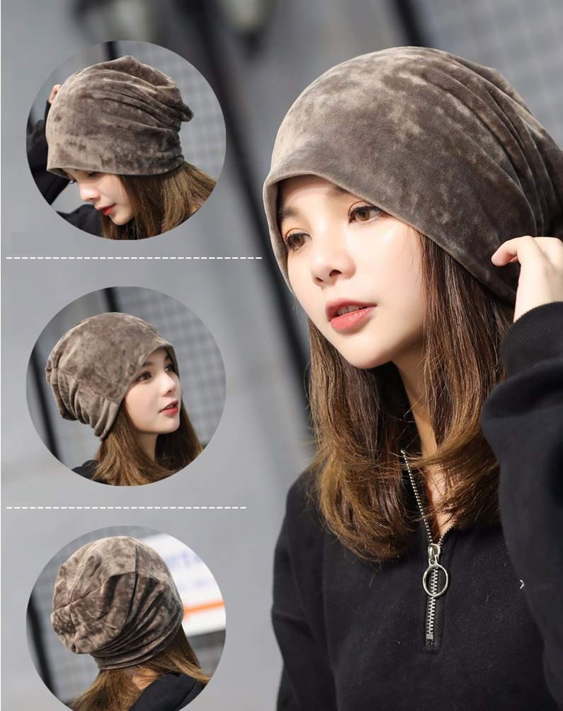 UbdehL Women's Velvet Beanie Winter Korean Fashion Hats Cap Warm Stretch Headwear Soft Skull (Navy Blue,One Size)