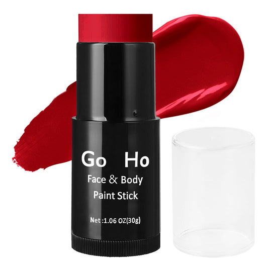 Go Ho Cream-Blendable Red Face Paint Stick (1.06 Oz),Full-coverage Red Body Paint Makeup for Adults Children Halloween Cosplay Clown Devil SFX Makeup,Waterproof Red Makeup Stick