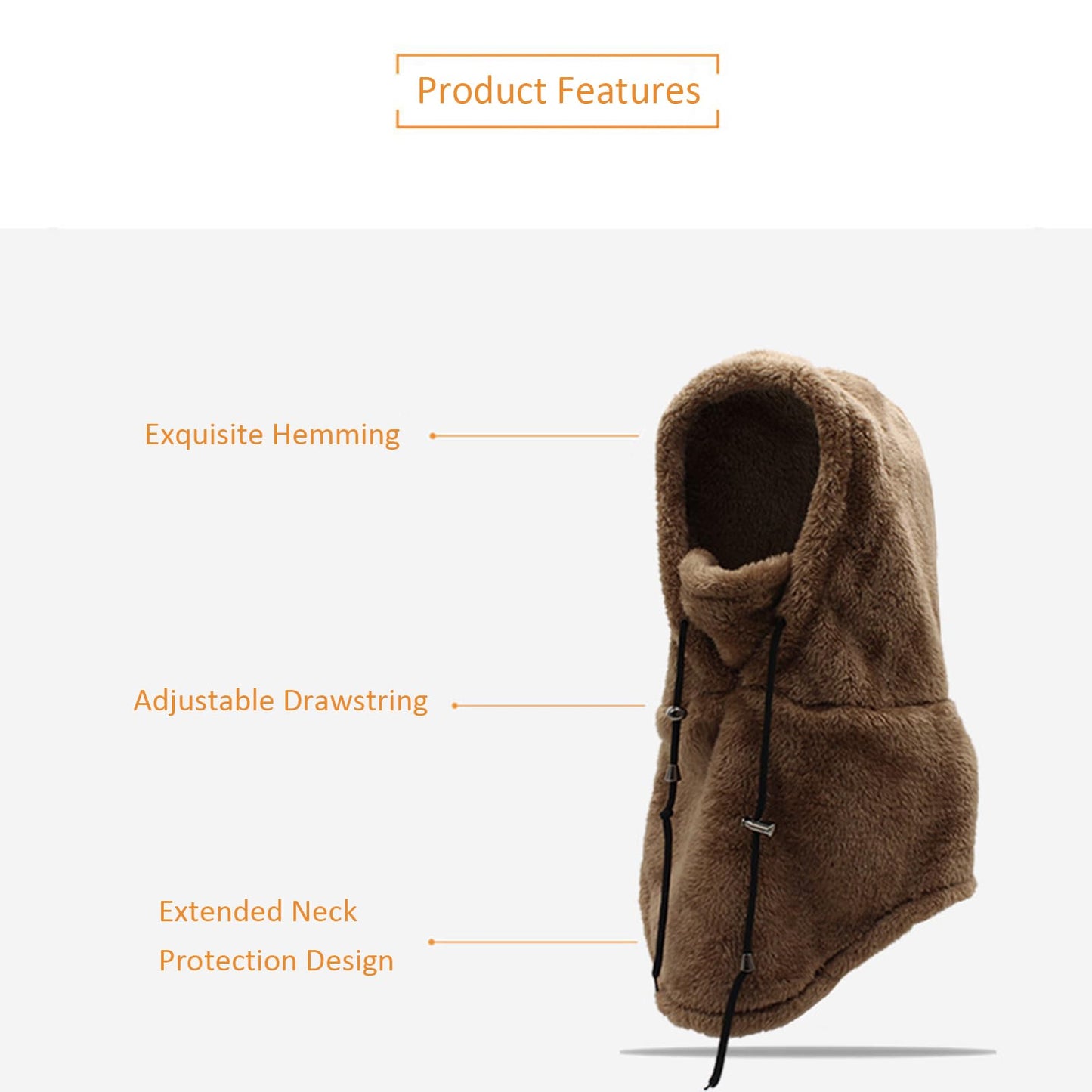 Sherpa Hood, Wind-Resistant Winter Face Mask, Fleece Ski Mask for Men and Women, Warm Face Cover Hat Cap Scarf (US, Alpha, One Size, Brown)
