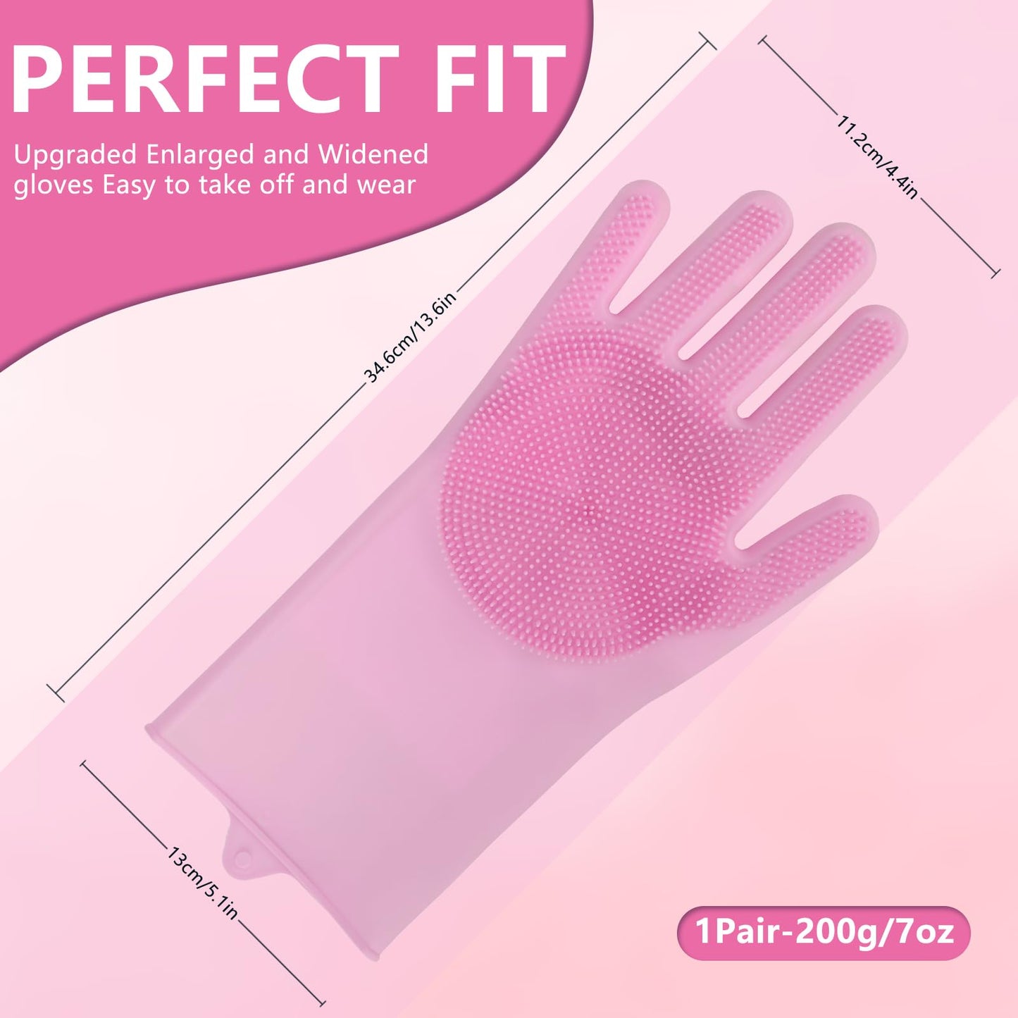WJWJA- Pet Grooming Gloves Pet Grooming, Enhanced 5-Finger Design for Bathing and Massaging, Shedding and De-Shedding Tools for Dogs and Cats（pink）