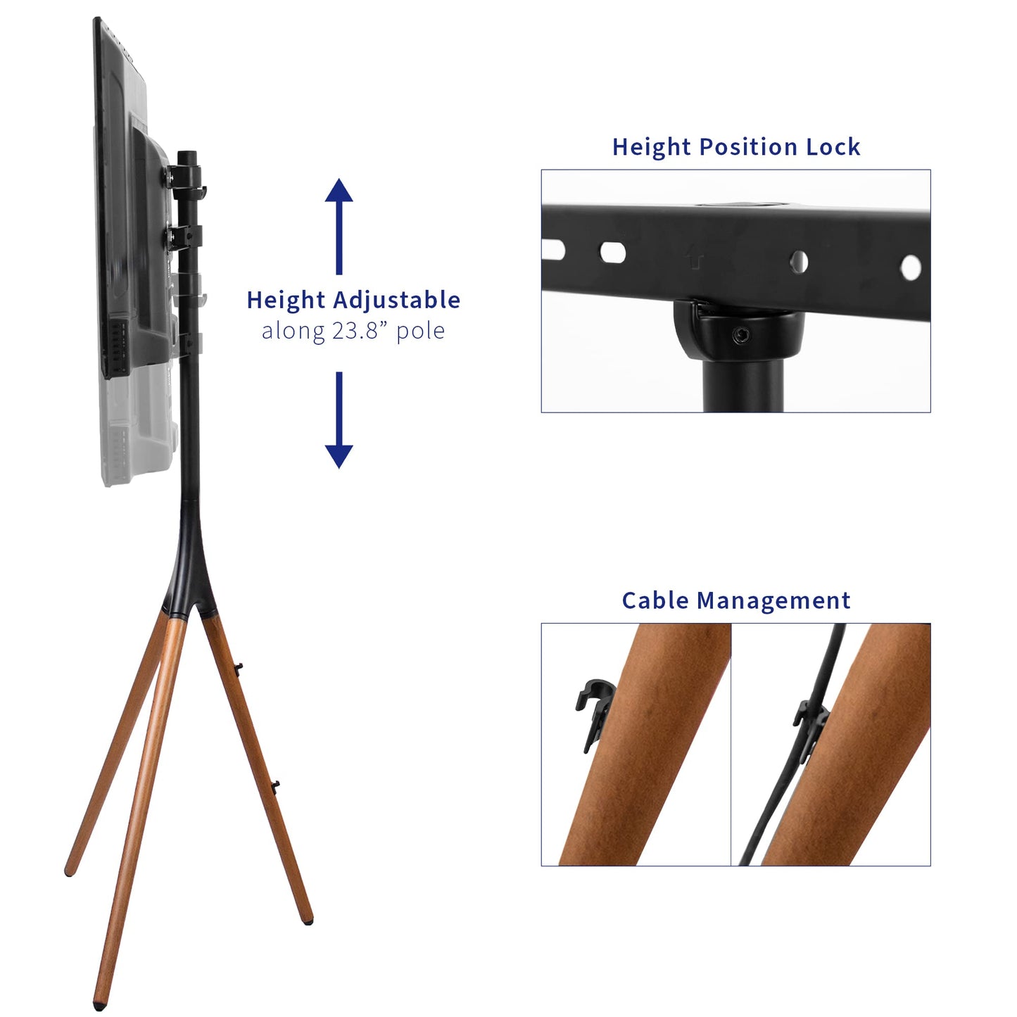 VIVO Artistic Easel 45 to 65 inch LED LCD Screen, Studio TV Display Stand, Adjustable TV Mount with Swivel and Tripod Base, Black Bracket, Dark Walnut Legs, STAND-TV65A