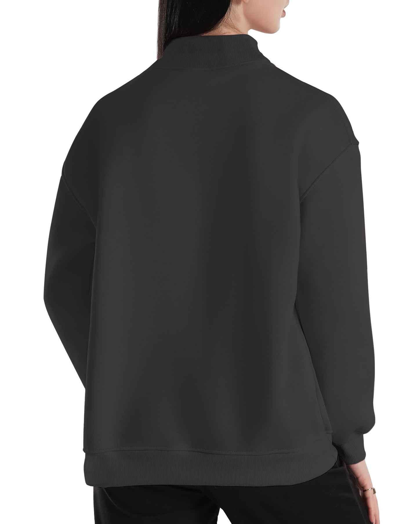 Jomiolo Long Sleeve Cute Hoodies Winter Clothes For Women Tops Womens Oversized Crew Neck Sweatshirt Turtleneck Pullover-Black-L