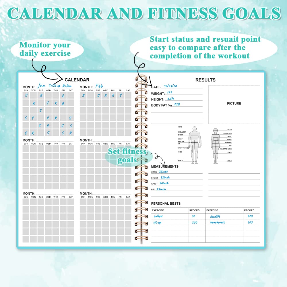Workout Log for Women & Men - A5 Fitness Planner/Journal to Track Weight Loss, Workout Journal for GYM, Bodybuilding Progress - Daily Health & Wellness Tracker, Teal