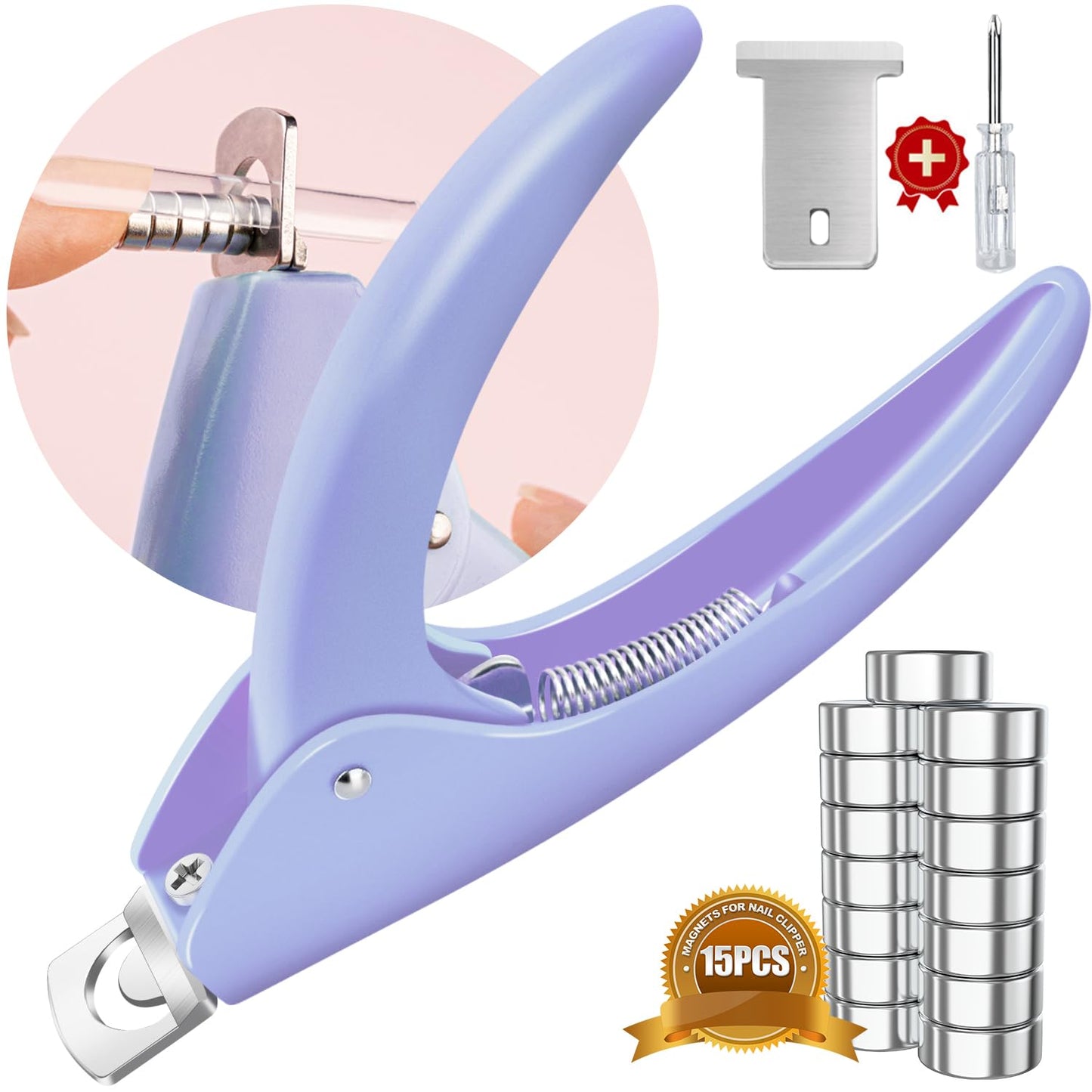 Light Purple Nail Clippers with Magnets Sizers for Acrylic Nails, Artificial Fake Nail False Nail Tip Cutter Trimmer Manicure Pedicure Sharp Blade Clip Tool for Salon Home Art Beauty