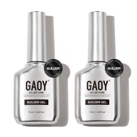 GAOY 2 Pcs 16ml Clear Builder Gel for Nails, Nail Strengthener in a Bottle, Nail Extension Hard Gel, Soak Off Long Lasting UV Gel, Base Coat Top Coat Needed